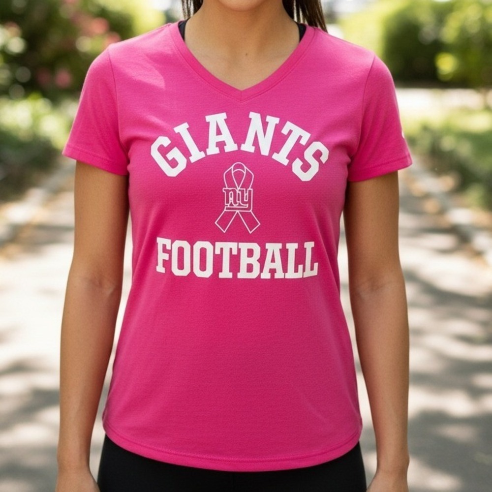 Nike NFL Pink Giants Football Breast Cancer Awareness V-Neck T-Shirt Women's M